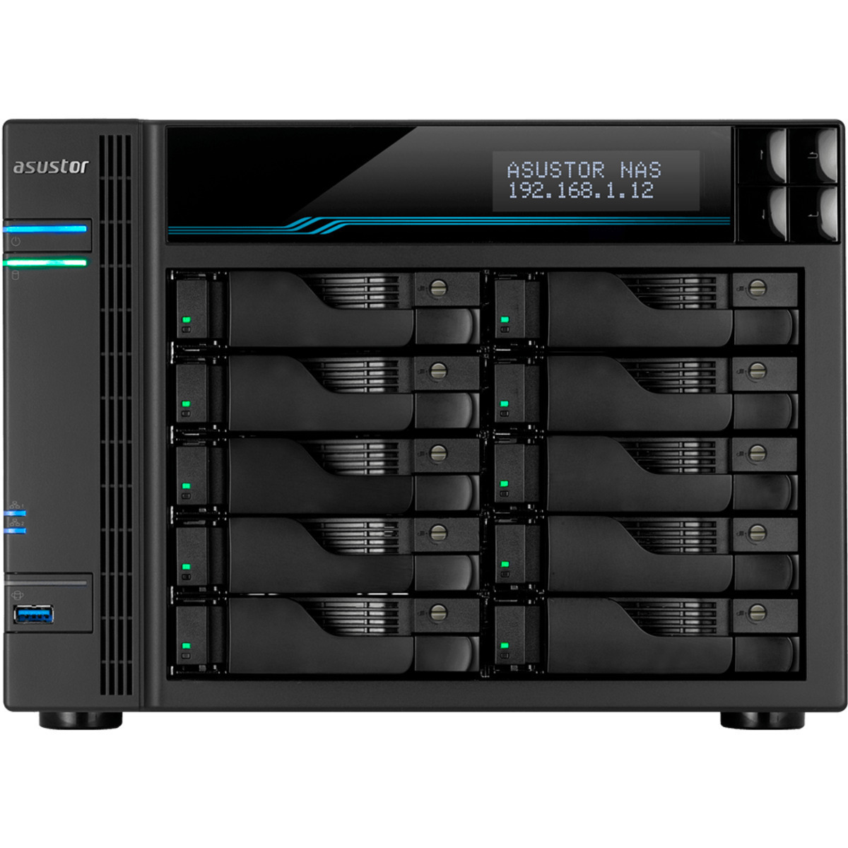 ASUSTOR AS6510T Lockerstor 10 108tb 10-Bay Desktop Multimedia / Power User / Business NAS - Network Attached Storage Device 9x12tb Western Digital Ultrastar DC HC520 HUH721212ALE600 3.5 7200rpm SATA 6Gb/s HDD ENTERPRISE Class Drives Installed - Burn-In Tested - FREE RAM UPGRADE AS6510T Lockerstor 10