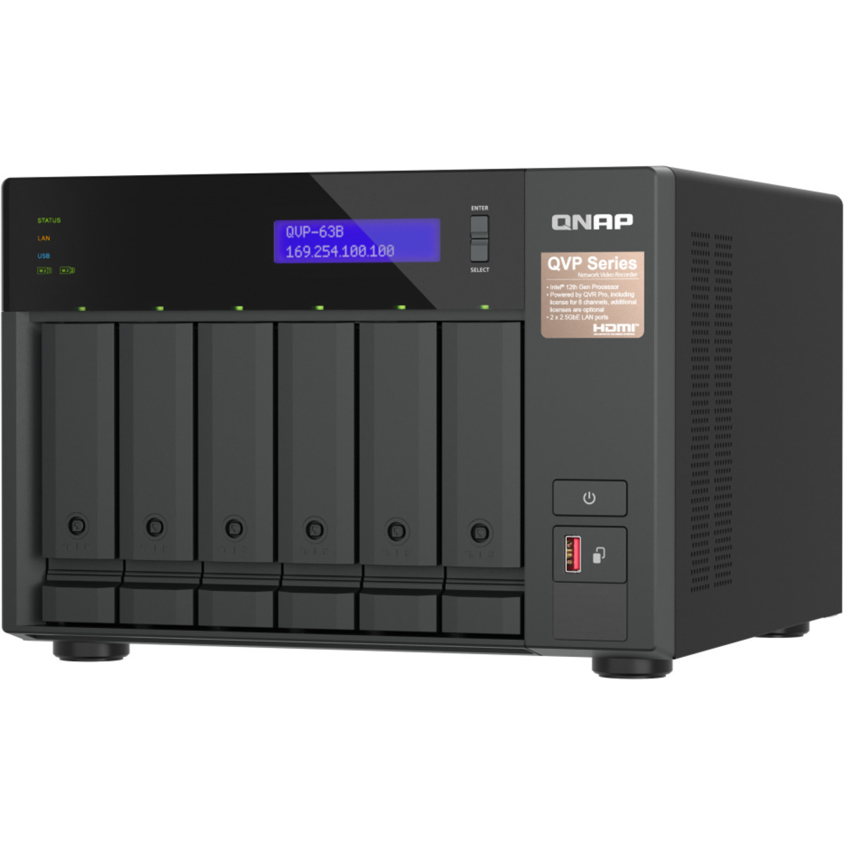QNAP QVP-63B 72tb 6-Bay Desktop Multimedia / Power User / Business NVR - Network Video Recorder 6x12tb Seagate IronWolf ST12000VN0008 3.5 7200rpm SATA 6Gb/s HDD NAS Class Drives Installed - Burn-In Tested QVP-63B