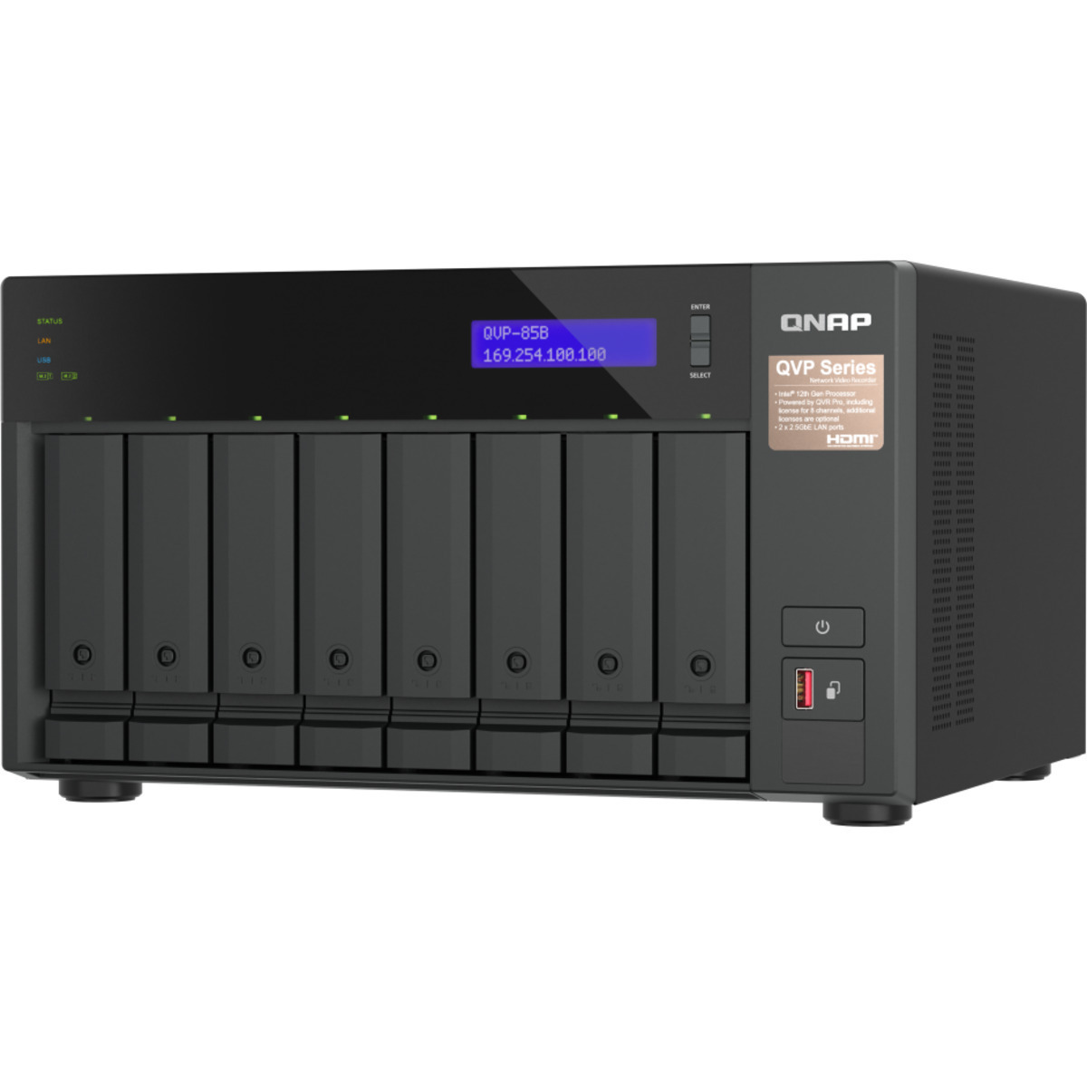 QNAP QVP-85B 96tb 8-Bay Desktop Multimedia / Power User / Business NVR - Network Video Recorder 4x24tb Seagate IronWolf Pro ST24000NT002 3.5 7200rpm SATA 6Gb/s HDD NAS Class Drives Installed - Burn-In Tested QVP-85B