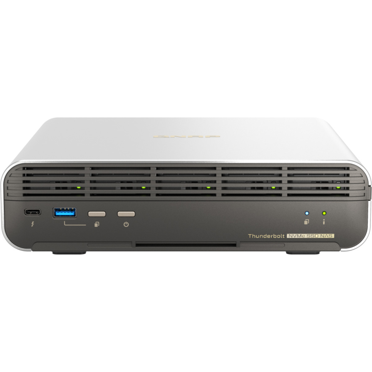 QNAP TBS-h574TX Core i3 Thunderbolt 4 6tb 5-Bay Desktop Multimedia / Power User / Business DAS-NAS - Combo Direct + Network Storage Device 3x2tb Sandisk Plus Series SDSSDA3N-2T00  3200/3000MB/s M.2 2280 NVMe SSD CONSUMER Class Drives Installed - Burn-In Tested TBS-h574TX Core i3 Thunderbolt 4