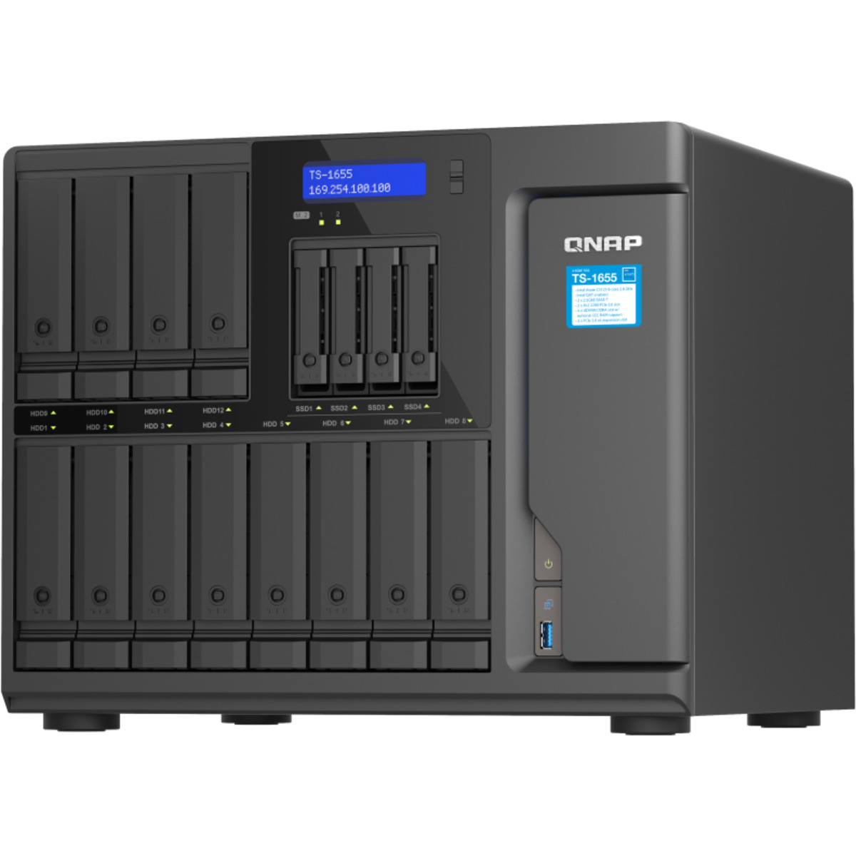 QNAP TS-1655 220tb 12+4-Bay Desktop Multimedia / Power User / Business NAS - Network Attached Storage Device 10x22tb Western Digital Red Pro WD221KFGX 3.5 7200rpm SATA 6Gb/s HDD NAS Class Drives Installed - Burn-In Tested - FREE RAM UPGRADE TS-1655