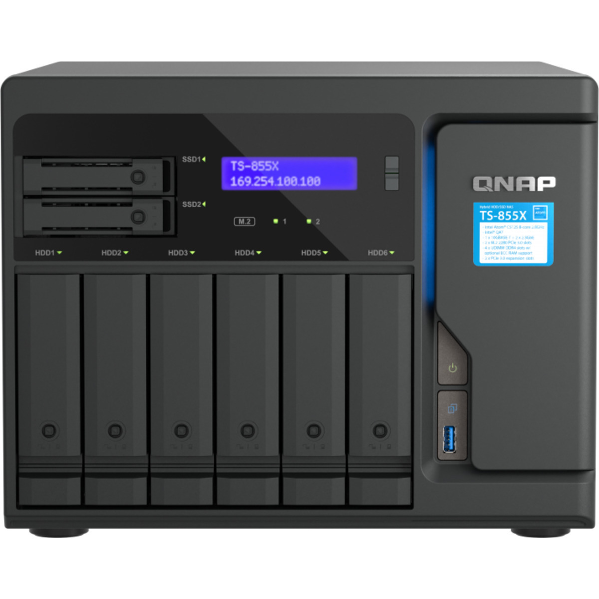 QNAP TS-855X 6tb 6+2-Bay Desktop Multimedia / Power User / Business NAS - Network Attached Storage Device 6x1tb Samsung 870 EVO MZ-77E1T0BAM 2.5 560/530MB/s SATA 6Gb/s SSD CONSUMER Class Drives Installed - Burn-In Tested - FREE RAM UPGRADE TS-855X