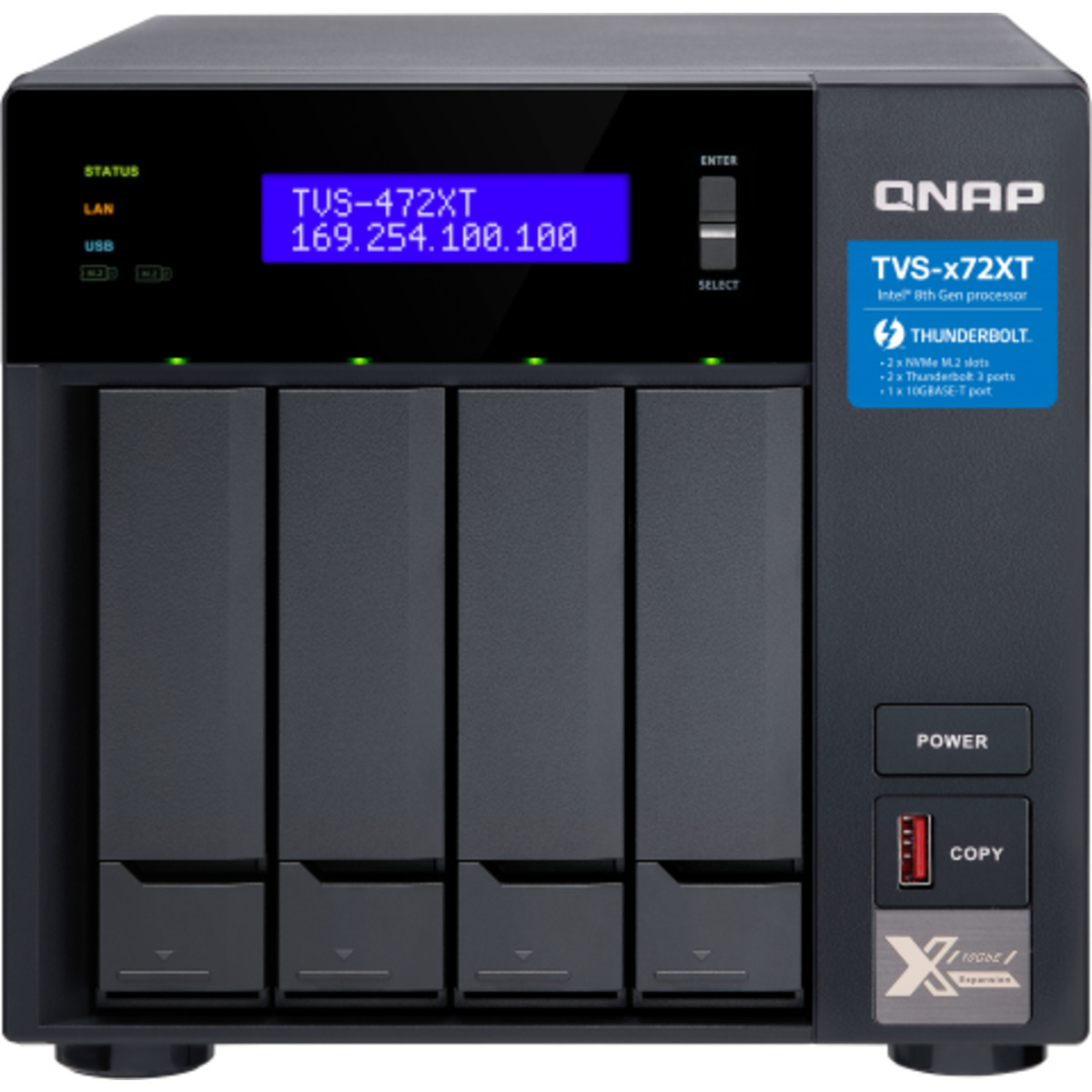 QNAP TVS-472XT Thunderbolt 3 40tb 4-Bay Desktop Multimedia / Power User / Business DAS-NAS - Combo Direct + Network Storage Device 4x10tb Seagate IronWolf ST10000VN000 3.5 7200rpm SATA 6Gb/s HDD NAS Class Drives Installed - Burn-In Tested - FREE RAM UPGRADE TVS-472XT Thunderbolt 3