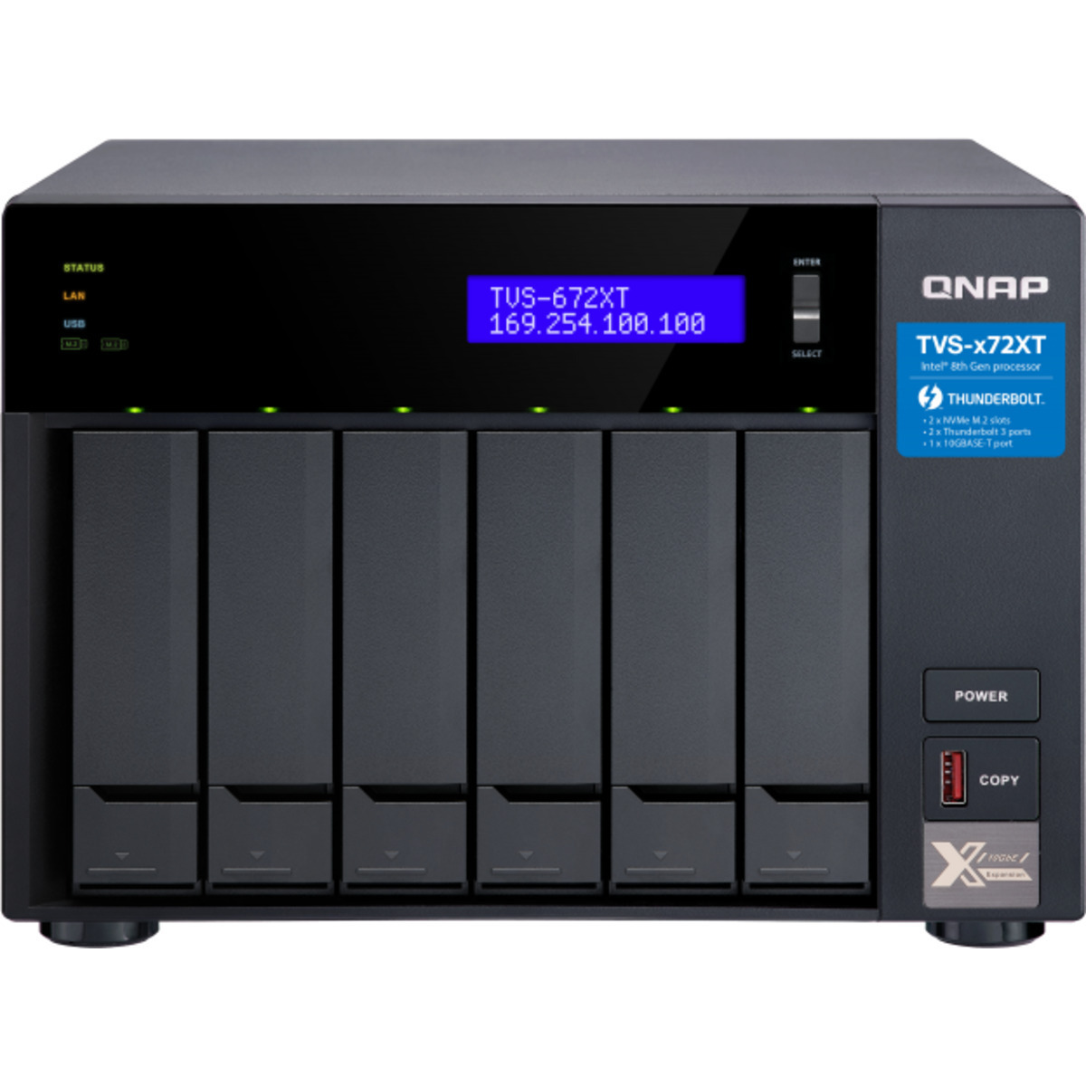 QNAP TVS-672XT Thunderbolt 3 80tb 6-Bay Desktop Multimedia / Power User / Business DAS-NAS - Combo Direct + Network Storage Device 4x20tb Seagate IronWolf Pro ST20000NT001 3.5 7200rpm SATA 6Gb/s HDD NAS Class Drives Installed - Burn-In Tested TVS-672XT Thunderbolt 3
