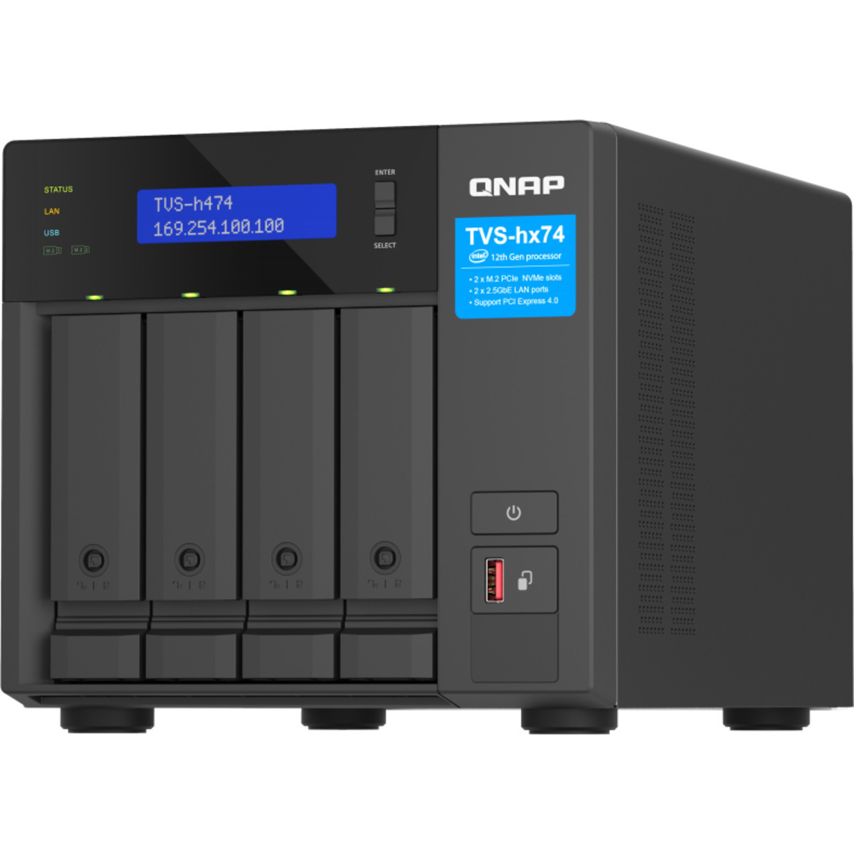 QNAP TVS-h474 Pentium Gold 36tb 4-Bay Desktop Multimedia / Power User / Business NAS - Network Attached Storage Device 2x18tb Western Digital Red Pro WD181KFGX 3.5 7200rpm SATA 6Gb/s HDD NAS Class Drives Installed - Burn-In Tested - FREE RAM UPGRADE TVS-h474 Pentium Gold
