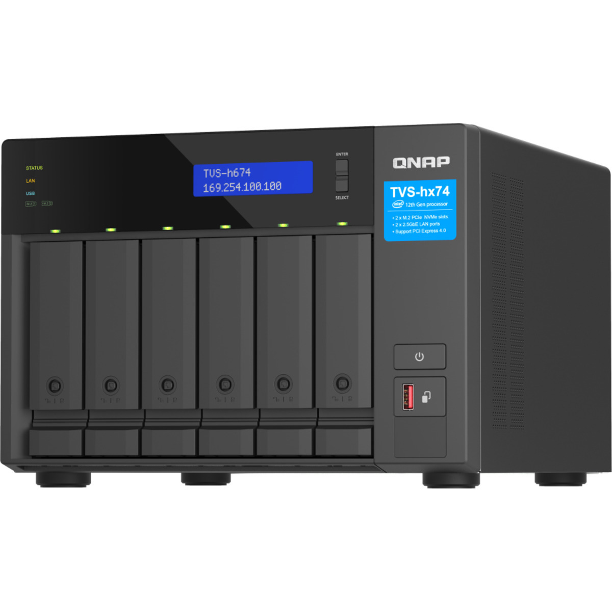 QNAP TVS-h674 Core i3 88tb 6-Bay Desktop Multimedia / Power User / Business NAS - Network Attached Storage Device 4x22tb Western Digital Ultrastar HC570 WUH722222ALE6L4 3.5 7200rpm SATA 6Gb/s HDD ENTERPRISE Class Drives Installed - Burn-In Tested TVS-h674 Core i3