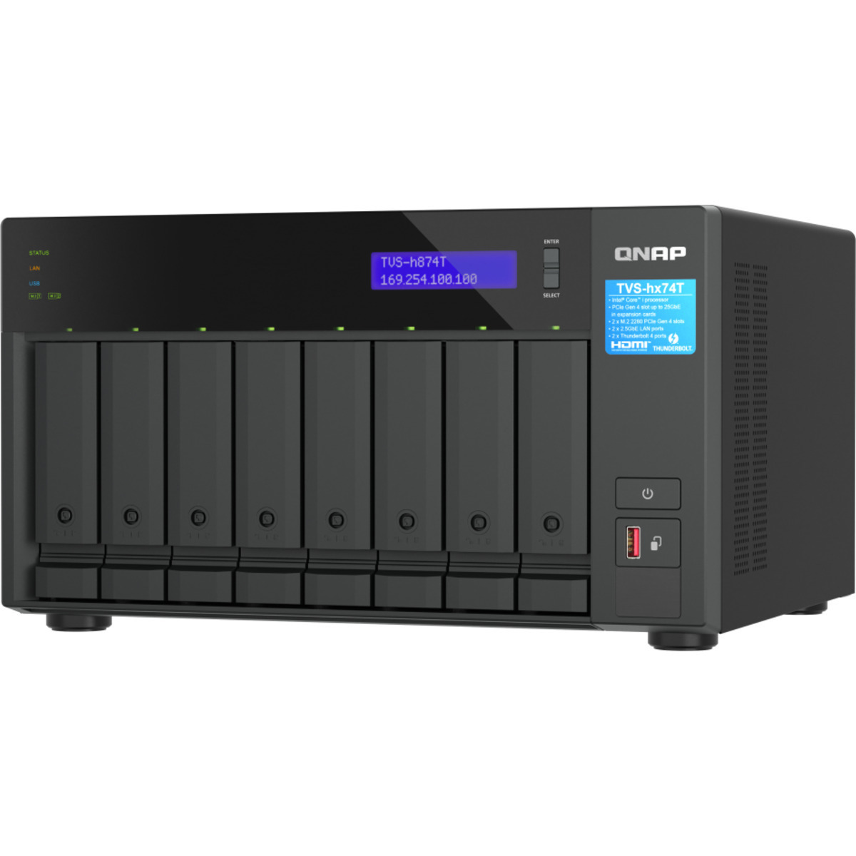 QNAP TVS-h874T Core i7 Thunderbolt 4 8tb 8-Bay Desktop Multimedia / Power User / Business DAS-NAS - Combo Direct + Network Storage Device 4x2tb Western Digital Red SA500 WDS200T1R0A 2.5 560/530MB/s SATA 6Gb/s SSD NAS Class Drives Installed - Burn-In Tested TVS-h874T Core i7 Thunderbolt 4