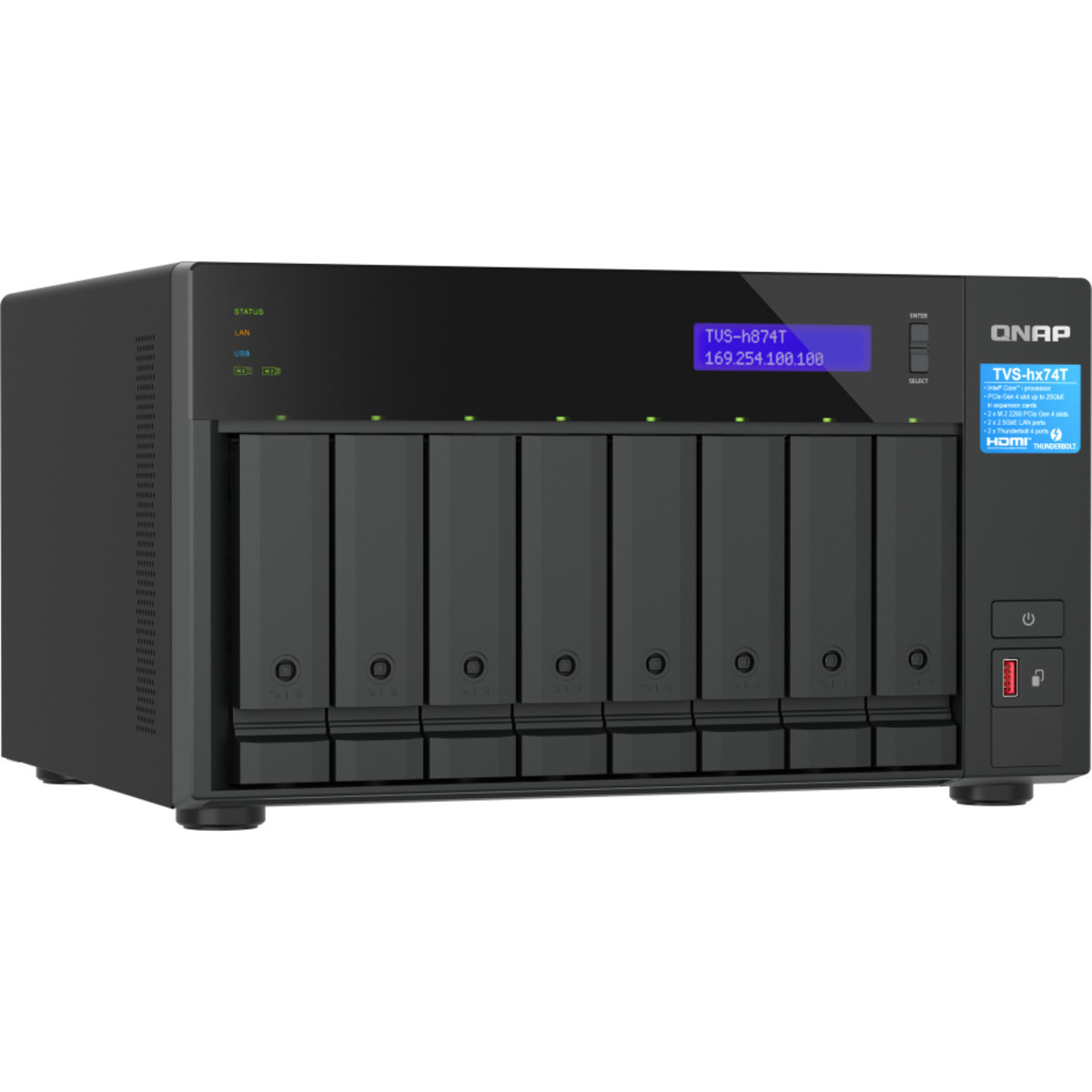 QNAP TVS-h874T Core i9 Thunderbolt 4 154tb 8-Bay Desktop Multimedia / Power User / Business DAS-NAS - Combo Direct + Network Storage Device 7x22tb Western Digital Ultrastar HC580 SED WUH722422ALE6L1 3.5 7200rpm SATA 6Gb/s HDD ENTERPRISE Class Drives Installed - Burn-In Tested TVS-h874T Core i9 Thunderbolt 4