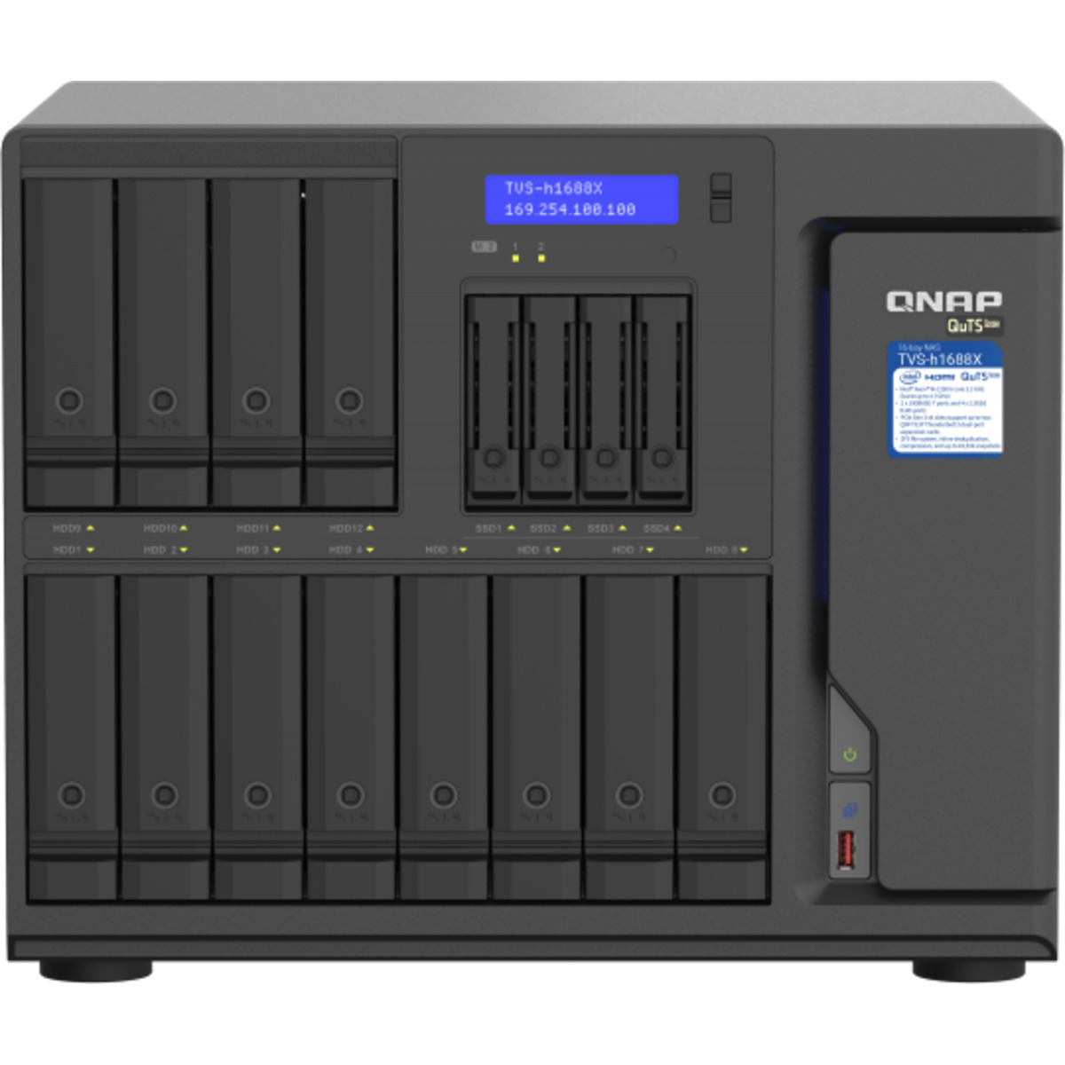 QNAP TVS-h1688X QuTS hero NAS 112tb 12+4-Bay Desktop Multimedia / Power User / Business NAS - Network Attached Storage Device 7x16tb Seagate IronWolf ST16000VN001 3.5 7200rpm SATA 6Gb/s HDD NAS Class Drives Installed - Burn-In Tested TVS-h1688X QuTS hero NAS
