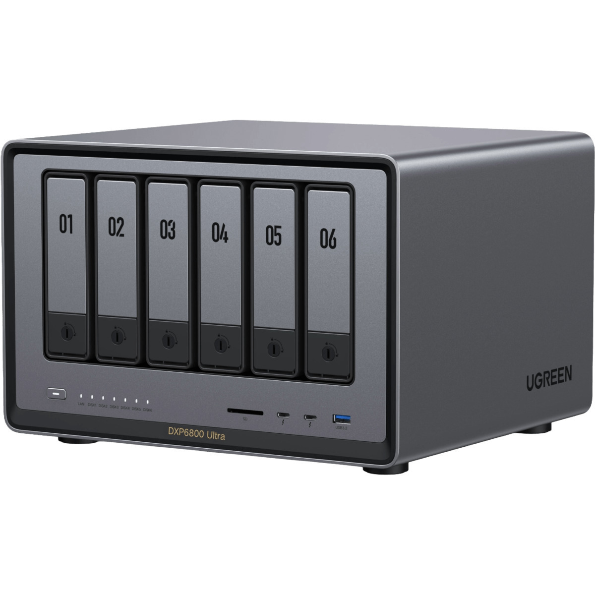 UGREEN NASync DXP6800 Ultra - Thunderbolt 4 6tb 6-Bay Desktop Multimedia / Power User / Business DAS-NAS - Combo Direct + Network Storage Device 3x2tb Samsung 870 EVO MZ-77E2T0BAM 2.5 560/530MB/s SATA 6Gb/s SSD CONSUMER Class Drives Installed - Burn-In Tested NASync DXP6800 Ultra - Thunderbolt 4