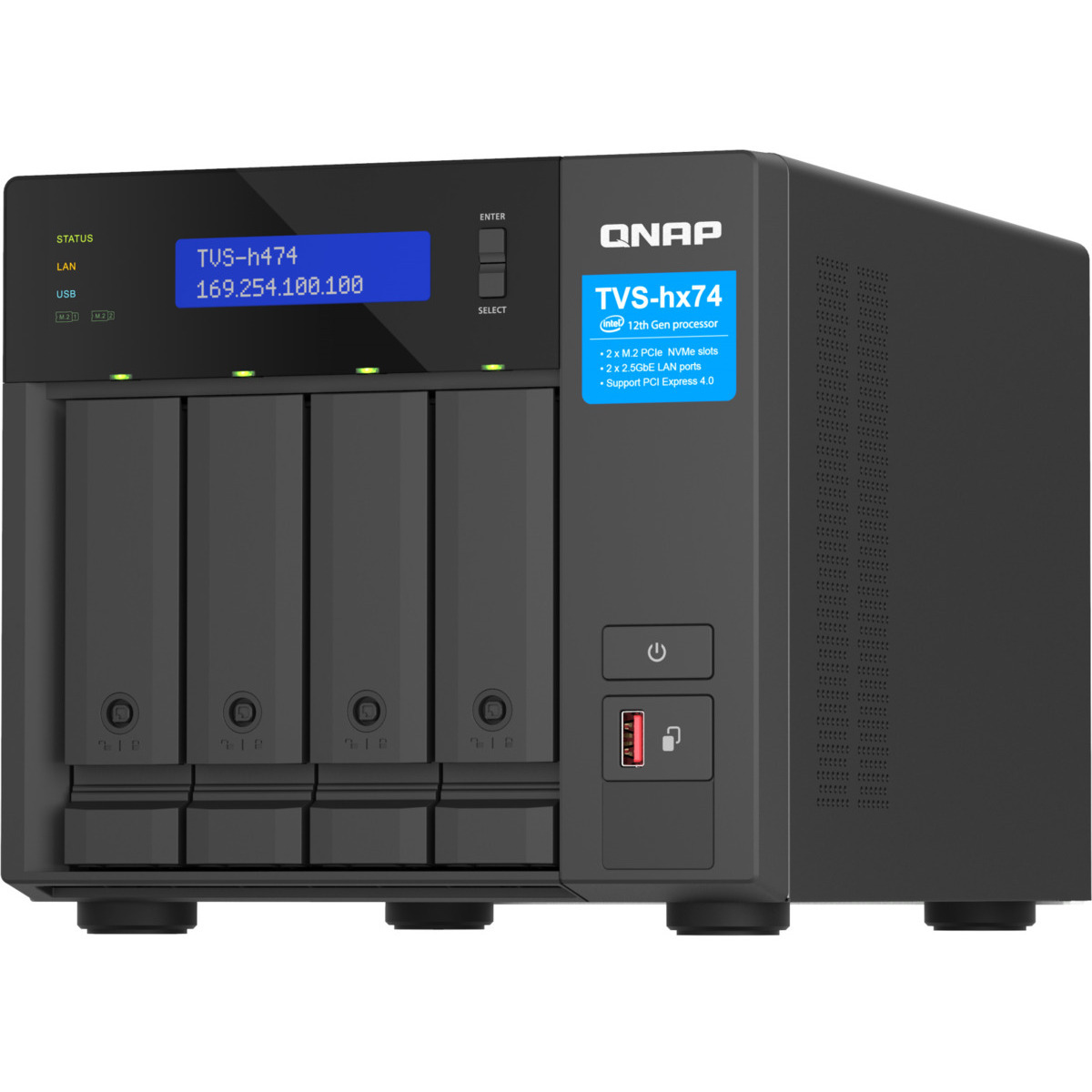 QNAP TVS-h474 Core i3 4tb 4-Bay Desktop Multimedia / Power User / Business NAS - Network Attached Storage Device 2x2tb Seagate IronWolf Pro ST2000NT001 3.5 7200rpm SATA 6Gb/s HDD NAS Class Drives Installed - Burn-In Tested TVS-h474 Core i3